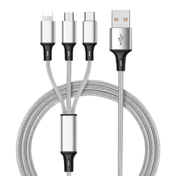 Hot Sale Charging USB Cable 3 In 1 multi-use for Iphone & Micro Usb & Type c Nylon Braided