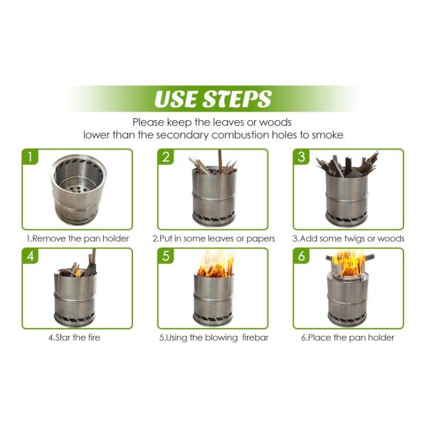 Mini Portable Wood Burning Stove, Camping Stove Foldable Stainless Steel Backpacking Cookware Rocket Stove