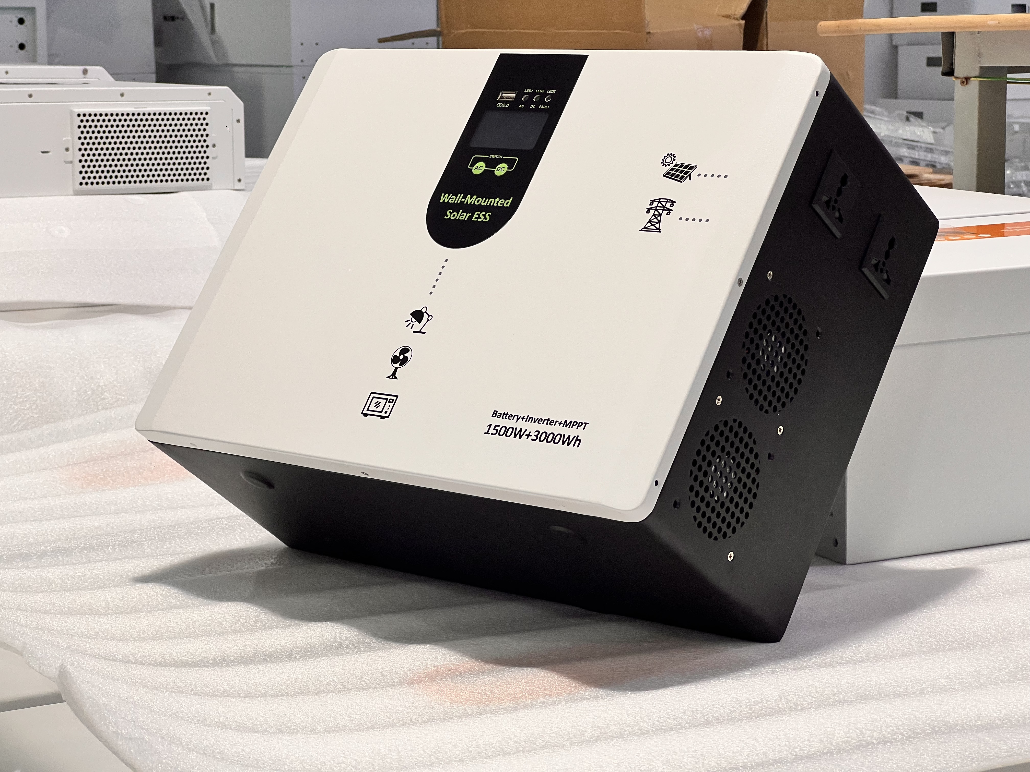 OEM Wall-Mounted Solar LiFePO4 Battery Storage System 1000W 2000Wh Hybrid Inverter Pure Sine Wave MPPT Charger