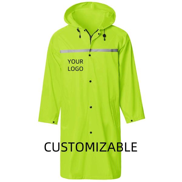 Waterproof Long Men'S Construction Rain Coat Traffic Work Oxford PVC Material