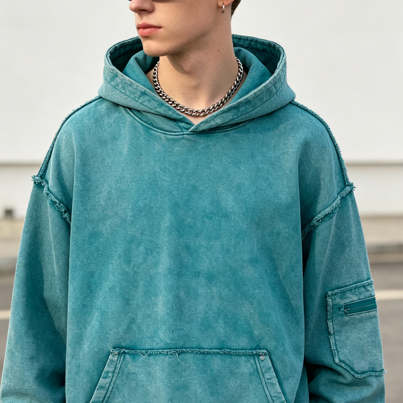 Vintage Raw Edge Acid Wash Hoodie French Terry Heavy Cotton Hoodie Oversized