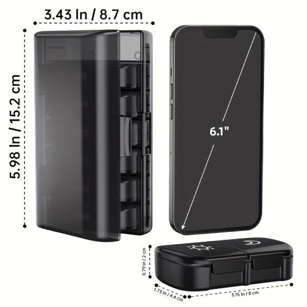 JH Medibox Portable 7 Day 28 Compartments Black PP Plastic Weekly Pill Organizer Large Capacity Travel Container