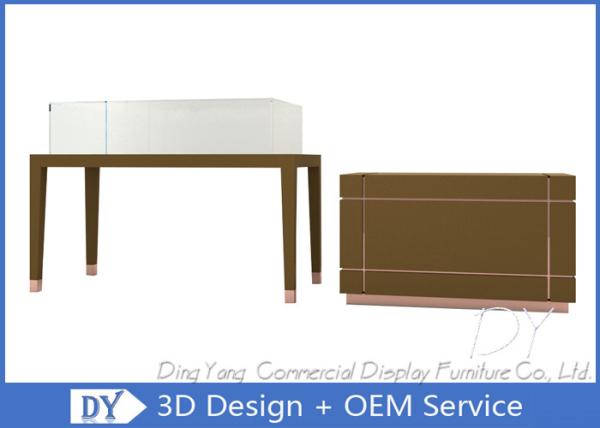 Simple Matte Brown Glass Display Cabinets With Lights For Jewelry Shop