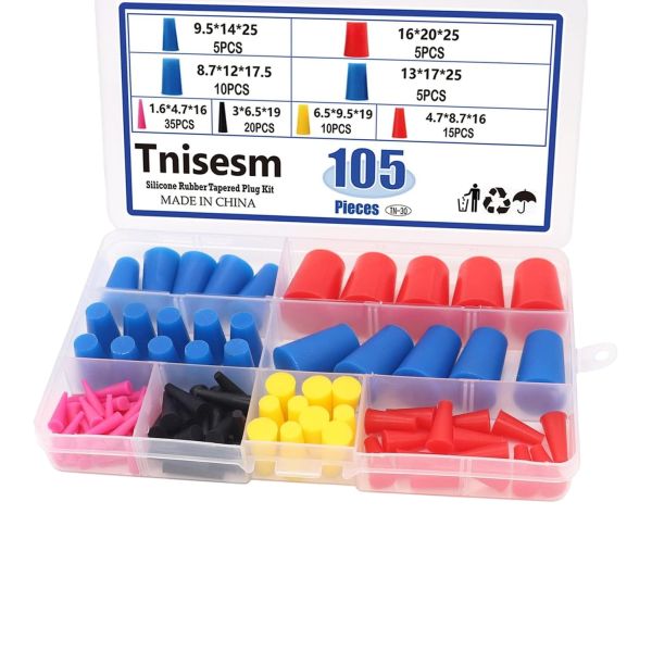 Rubber Products for Moulding Processing Service Diverse 105 Sizes Silicone Plug and Colorful Cone Plug Set