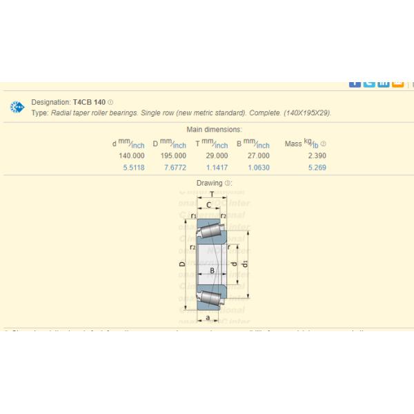 T4CB 140  Tapered roller bearings, single row  T4CB140 , T4CB 140