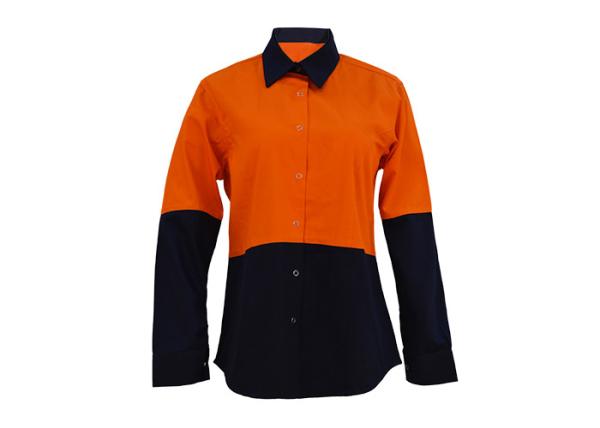 Spring / Summer Womens Workwear Shirts , Ladies Cotton Work Shirts Long Sleeve