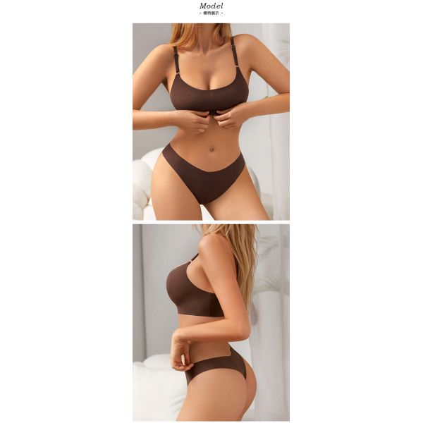 High Quality Women Seamless Bra Thong Set Wire Free Bra Solid Color Underwear Set for Ladies