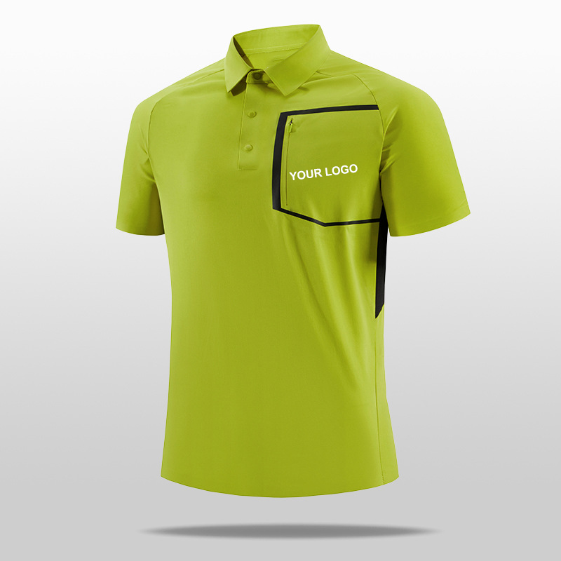 Men's 100% Polyester Short Sleeve for Polo Shirt Stand-Up Collar Flap Pocket Quick-Drying High Quality Anti-Pilling Design Knitt