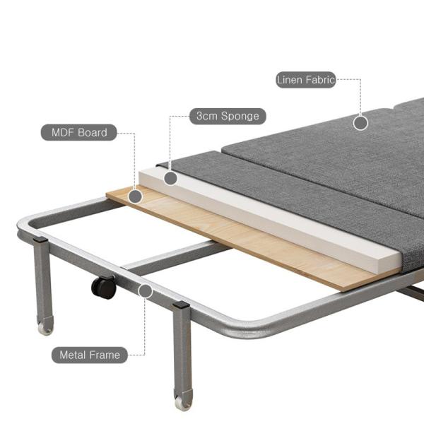 Rollaway Folding Bed with Mattress Portable Camping Cot Guest , Office Movable Nap Sleeper Wheels Sturdy Metal Frame