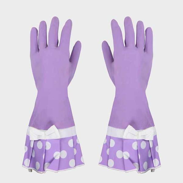Purple Practical And Beautiful  Extra Long Sleeve Rubber Gloves  With Beautiful Patterns