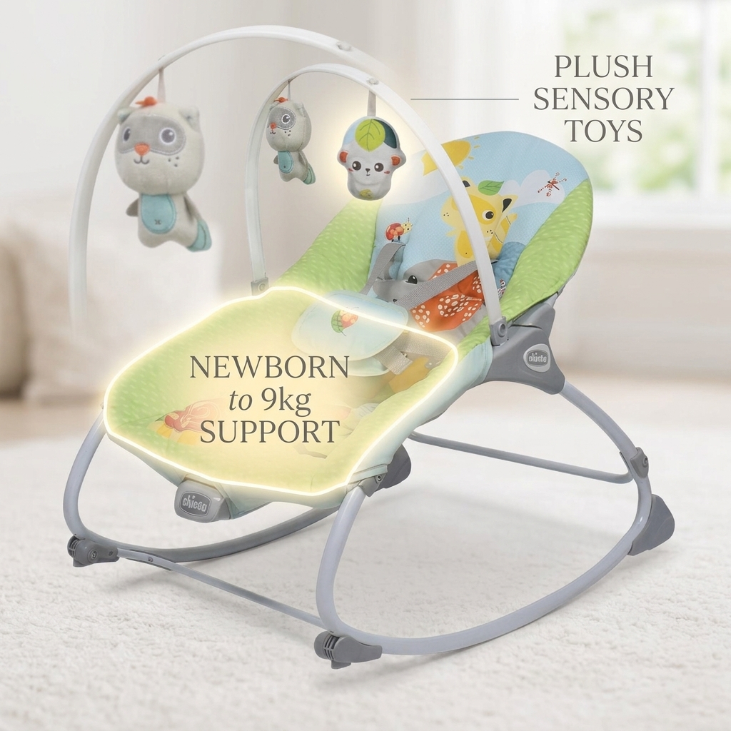 Removable Washable Seat Cover Infant Rocker Chair 2 Plush Toys Foldable Frame