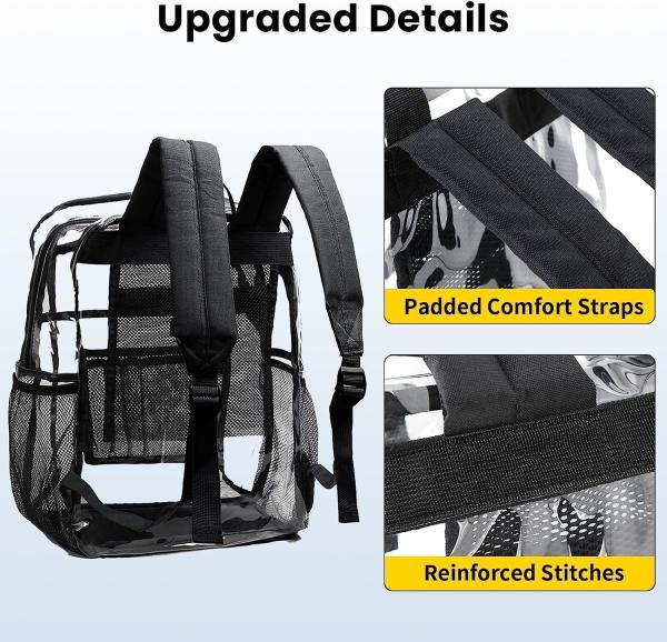 Clear Backpack Heavy Duty - Clear Book Bag with Multi-pockets Large See Through Backpack for College Workplace - Black