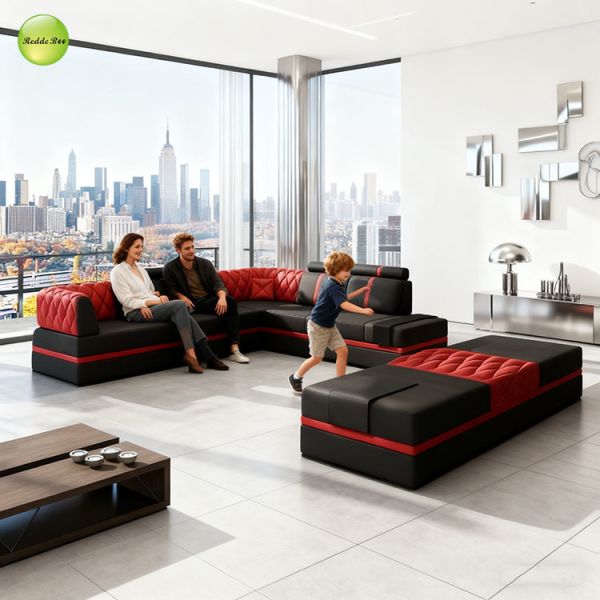 Leather Sectional: Contrast Stitching, Plush Seating – Transform Home into a Sophisticated Retreat