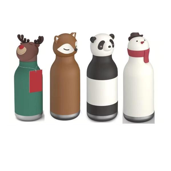 16oz Eco-Friendly Insulated Stainless Steel Water Bottle with Cute Removable Animal Head for Kids and Teens