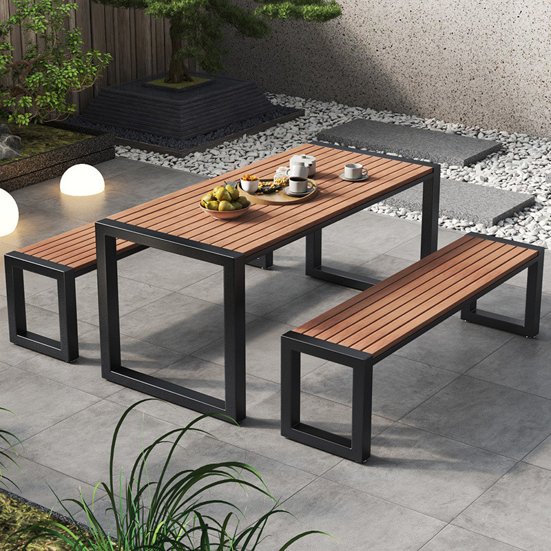 Plastic-Wood Table for Leisure Outdoor Patio Furniture Bench Coffee Table Combination