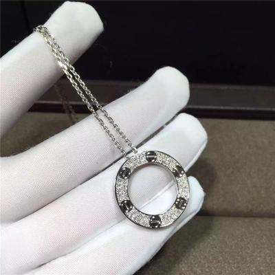 colar do amor do ouro 18K branco, colar real do ouro branco de Diamond Paved 18k