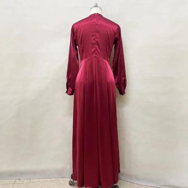 Turkey Arab Oman Elegant Satin Dress Long Sleeve For Women Muslim