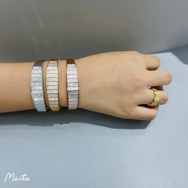 European And American Style Bracelet Stainless Steel Bracelet Vertical Stripe Inlaid Bangle