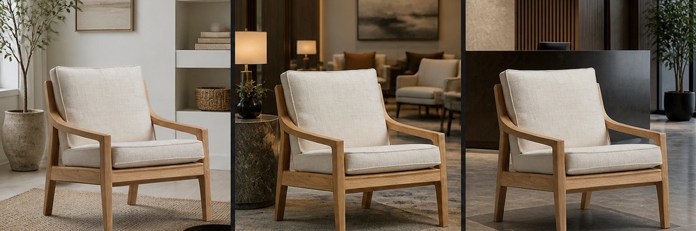 Japandi Solid Wood Lounge Chair with Loose Cream Cushions  LG-5005