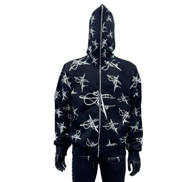 Custom Full Face Zip up Heavyweight Men's Hoodie Vintage Printed Streetwear Casual Oversized Fashion Graphic Baggy Hoodie Men