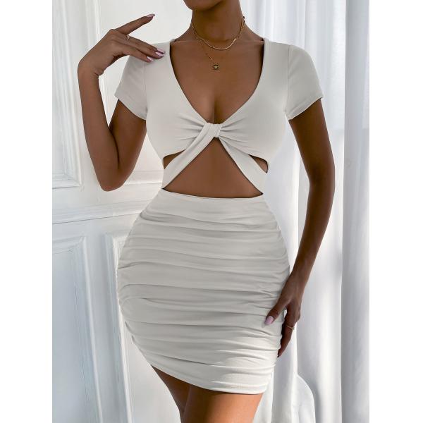 Women'S Short Sleeve Summer Sexy V - Neck Waistless Bag Hip Dress