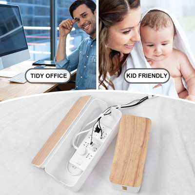 Plastic White Bamboo Style Cable Management Box Multifunction