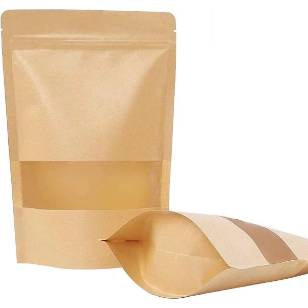 OEM ODM Foldable Biodegradable Window Moisture-proof Resealable Plastic Bags Kraft Paper Packaging Bags