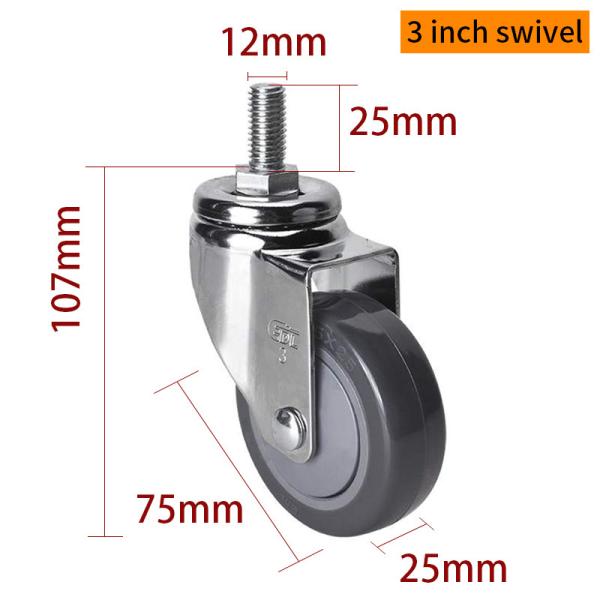 Ruedas de rizos ligeras de 75 mm 3 ruedas giratorias con freno 3723S-77