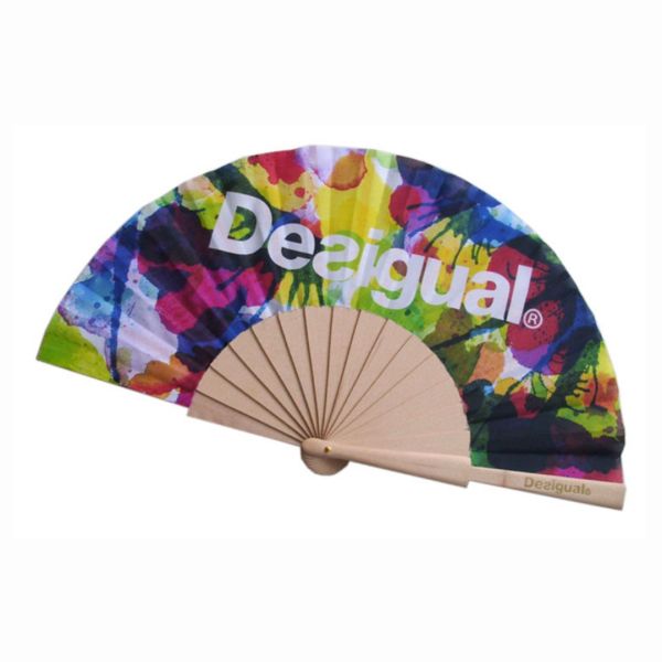 High Quality Polyester Cotton and Paper Wood Hand Fan Handcrafted Hand Fan for Party