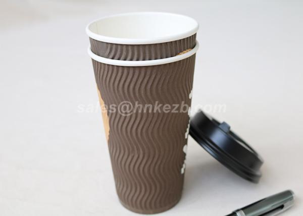 Printed Kraft Paper Cups 16oz , Insulated Black Ripple Coffee Cups For Hot Beverage