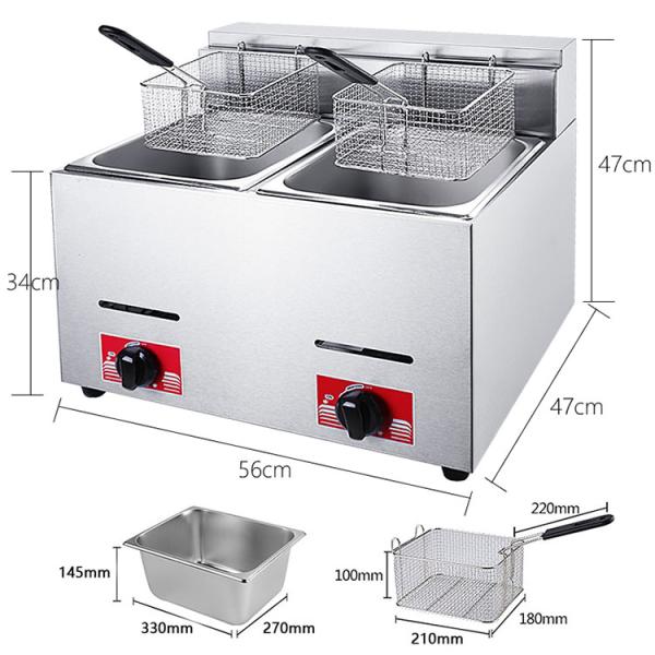 Multi-functional 12L Commercial 1 Tank 2 Basket Table Top Stainless Steel Lpg Gas Fryer
