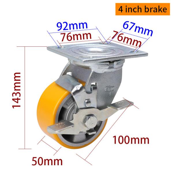 Aluminum 4 Caster Wheels Heavy Duty Castors Zinc Coating 100mm