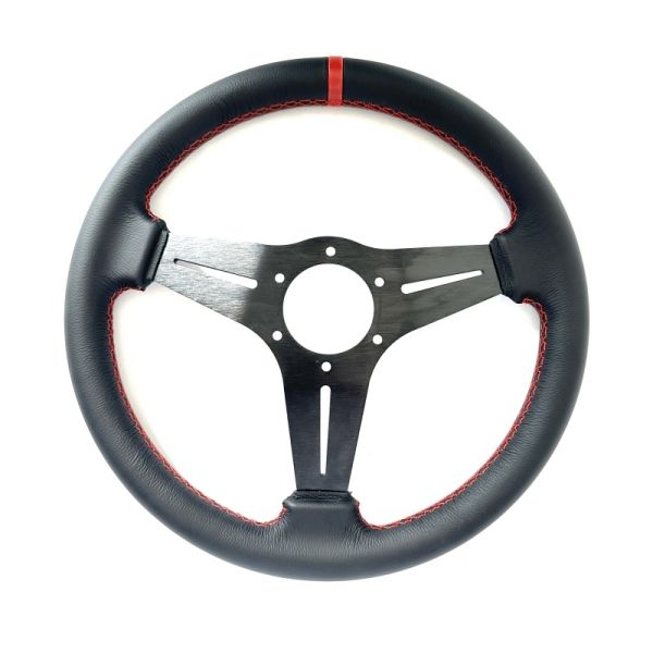Microfiber Leather 330mm Deep Dish Steering Wheel 6061 Aluminum Red Stitching