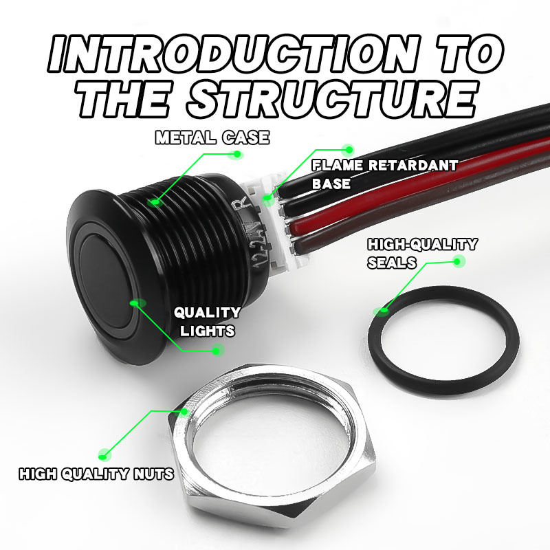 12mm  Oxidized Black Ultra-Short Quality Push Button Switch Factory With 3V6V12V24V Self-resetting