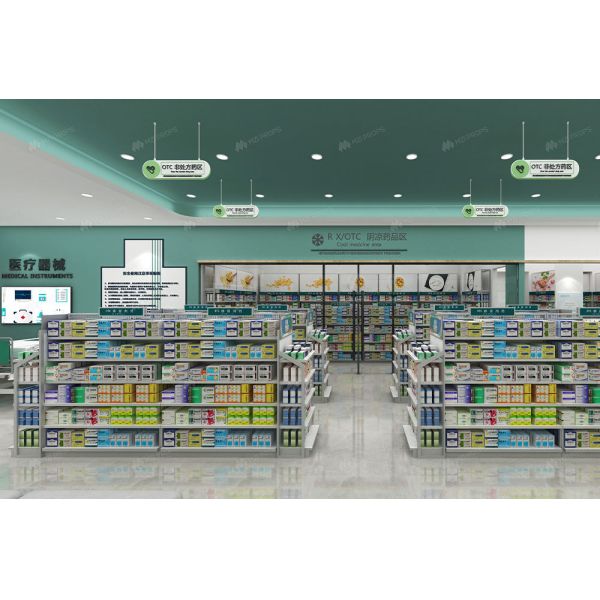 04-XDZYS007 Branded Store Showcase Pharmacy Stand Pharmacy Shelf Design for Drugstore Store Furniture