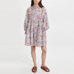 High Waisted Casual Floral Maxi Dress Long Sleeve Ruffle Trim Elegant