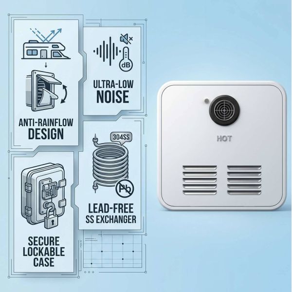 Freestanding RV Propane Water Heater Winter Freeze Protection With Lockable Door