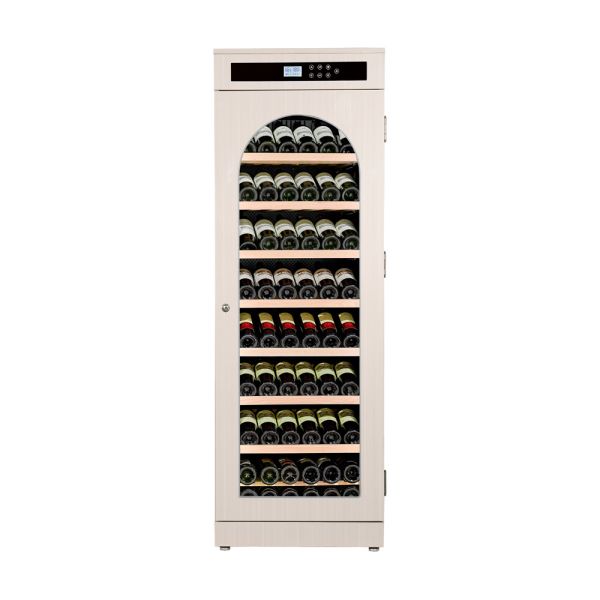 Freestanding Wood Wine Cooler with Digital Control Panel and Arched Glass Door