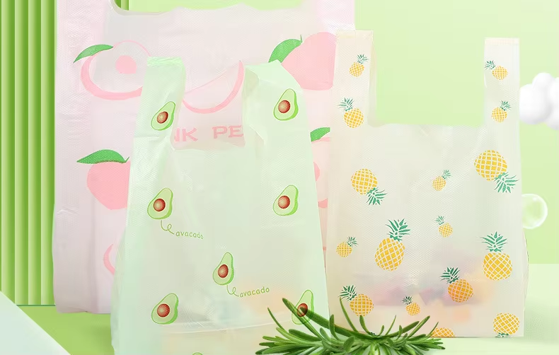 Cute Pink Peach Heart Embossed Printed Side Gusset Bag Thickened PE Supermarket Use Garbage Packing Fruit Bag Recyclable