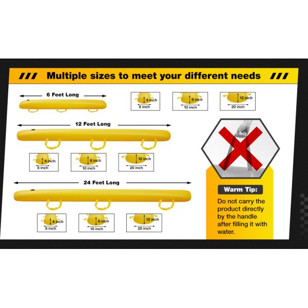 Flood Barriers For Home Reusable Flood Prevention Barriers Water Barrier For Flooding PVC Flood Bags Sandbag Alternative PVC Water Diversion Tubes With Fixed Handle (6 Ft X 20 In X 12 In)