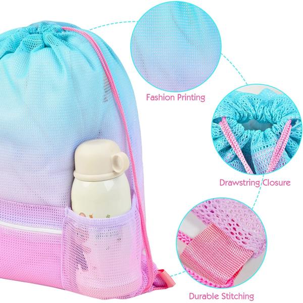 Gym Beach Mesh Drawstring Bag With Zipper Pocket For Swimming Gear Storage