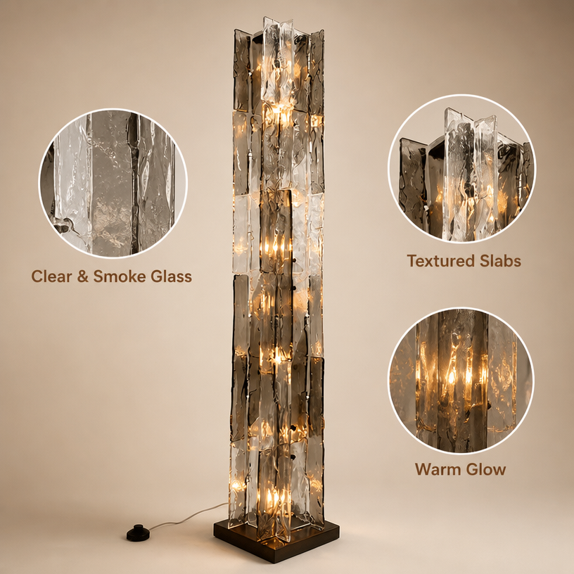 JYLIGHTING Modern Tall Column Textured Glass Suspended Standing Lamp, Decorative Glass Floor Light for Hotel Guest Room, Villa Bedroom & Showroom Space Decoration