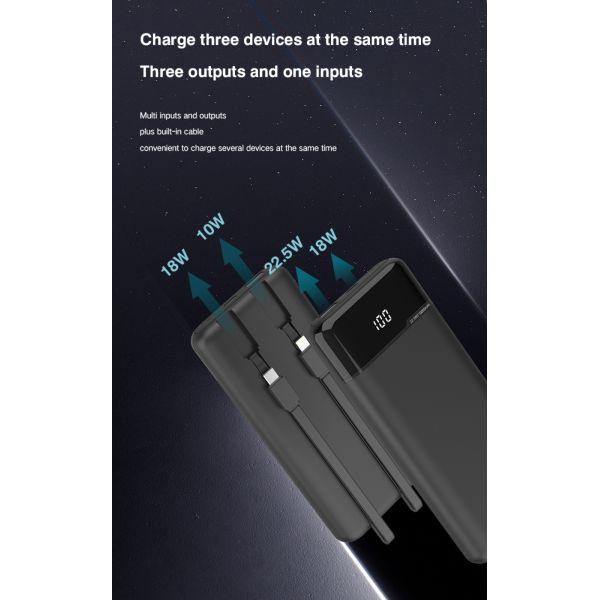Novel 10000mAh Fast Charging with Built-in Data Cables Powerbank High Capacity Power Banks with LED Display