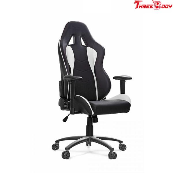 Custom Black And White Leather Gaming Chair Height Adjustment Easy To Clean