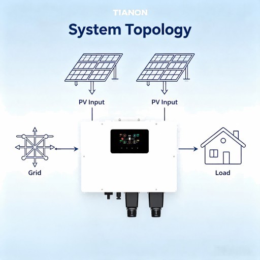 6kW Single Phase On-Grid Solar Inverter IP65 60-500V MPPT 230Vac with 4.3 Inch Button Screen TIANON