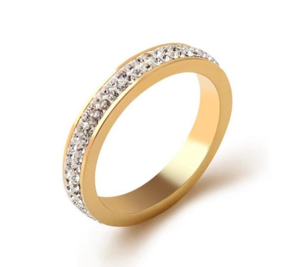 Double Row Diamond Ring Stainless Steel Jewelry Fashion Golden Diamond Ring