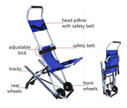 Aluminium Foldable Stair Climbing Walker Manual Stair Chair Stretcher With Track