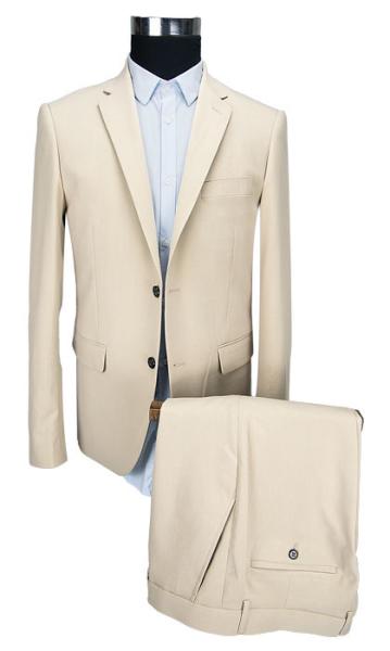 Formal Beige Mens 2 Piece Suit Wedding Business Long Clothing Length