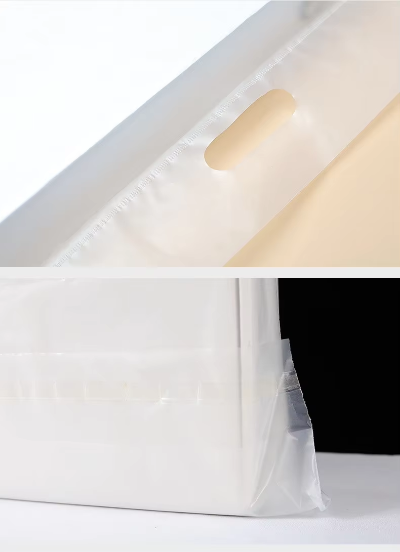 HDPE Self-adhesive Portable Plastic Tote Bag for Takeaway Color Box Packaging Plastic Bags Custom logo