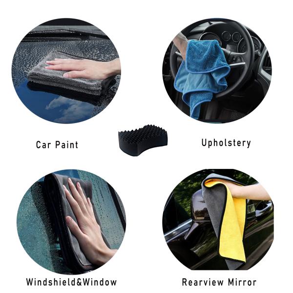 19x14x6cm Car Wax Applicator Pad Black PU Sponge Scratch Free Sawtooth